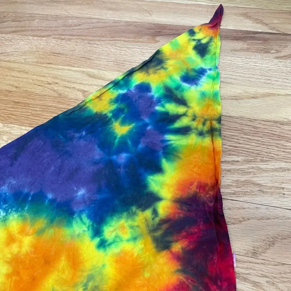 Hand tie dyed rainbow galaxy pride triangle bandanna
